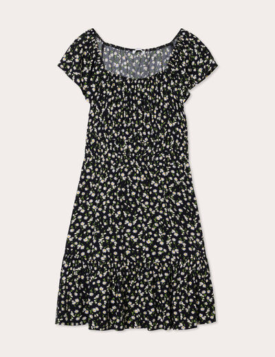 Robe évasée manches courtes noir femme