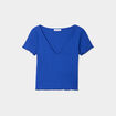 T-shirt côtelé manches courtes bleu electrique femme