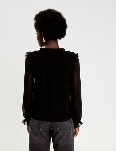 Blouse col v manches longues noir femme
