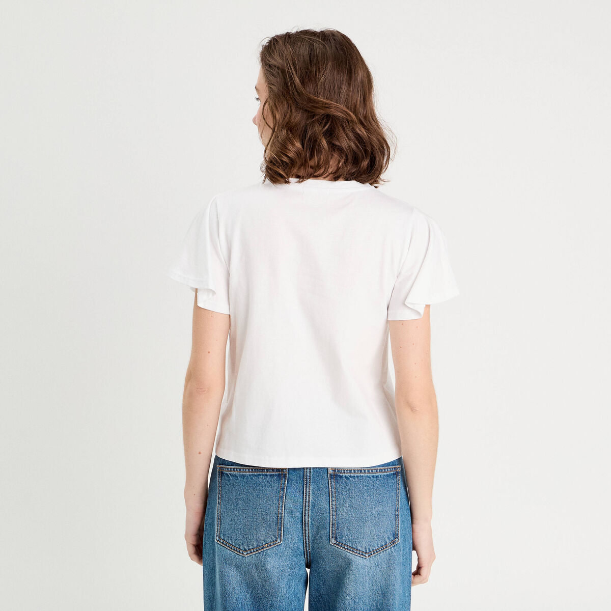 T-shirt d&eacute;tails fleurs blanc femme