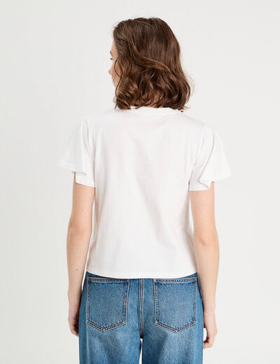 T-shirt détails fleurs blanc femme