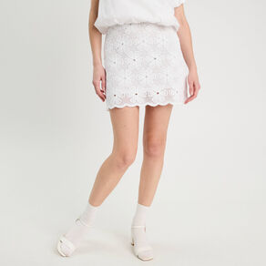 Jupe évasée effet macramé blanc femme