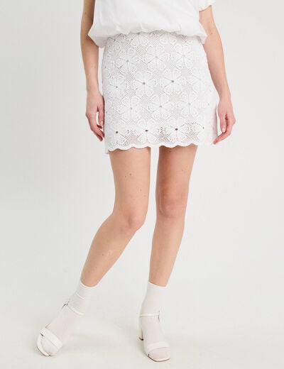 Jupe évasée effet macramé blanc femme
