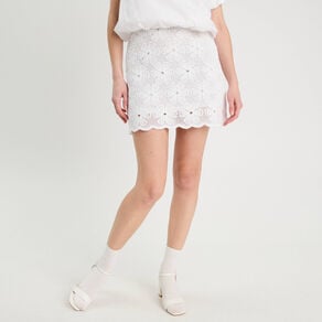 jupe evasee effet macrame blanc femme Jupe évasée effet macramé blanc femme