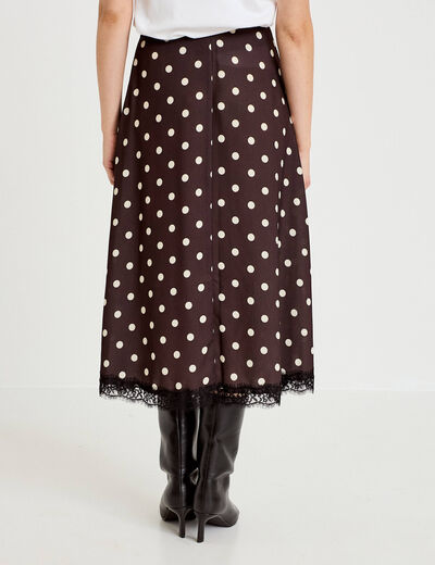 Jupe &eacute;vas&eacute;e 3/4 en dentelle marron femme