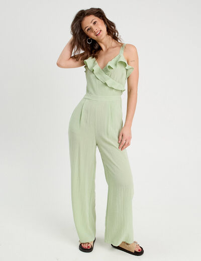 Combinaison pantalon volants vert clair femme