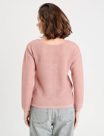 Pull ajouré manches longues rose pastel femme