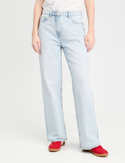 Jeans large 5 poches denim bleach femme