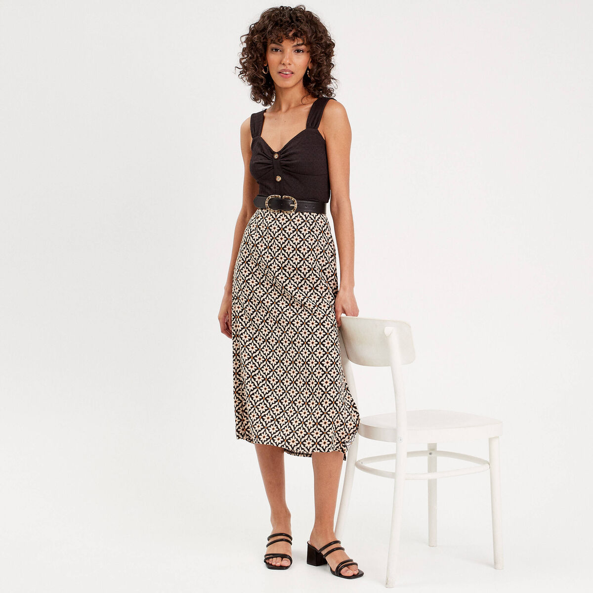 Jupe midi évasée blanc femme
