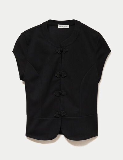 Top cintr&eacute; manches courtes noir femme