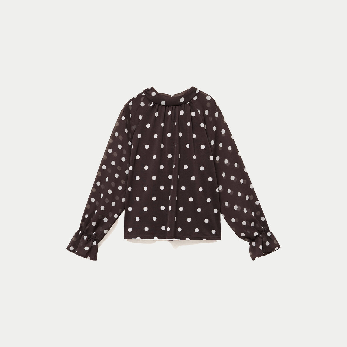 Blouse droite voile manches longues marron fonc&eacute; femme