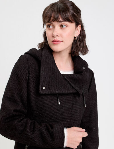 Manteau cintré asymétrique noir femme