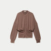Gilet bas resserr&eacute; manches longues marron clair femme