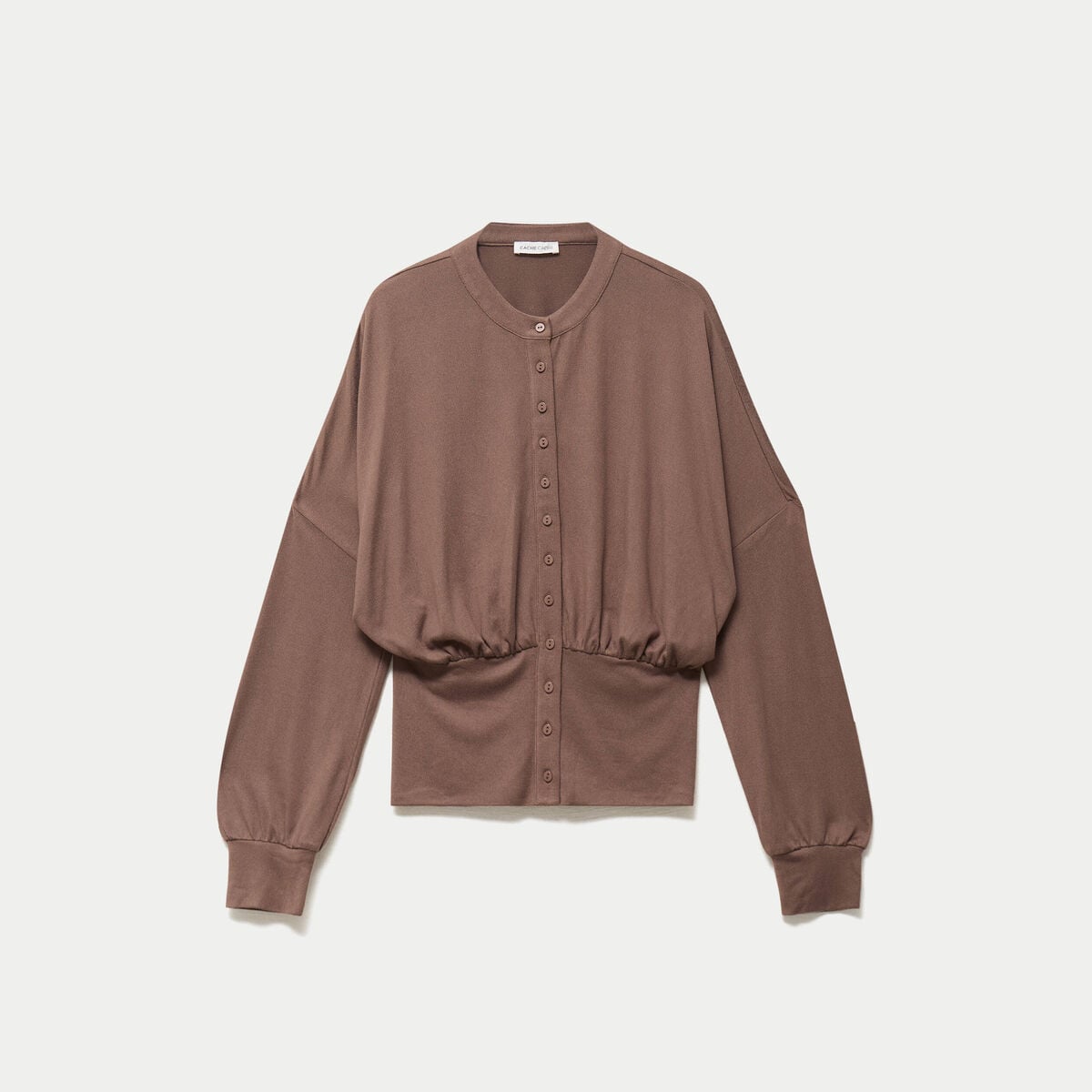 Gilet bas resserr&eacute; manches longues marron clair femme