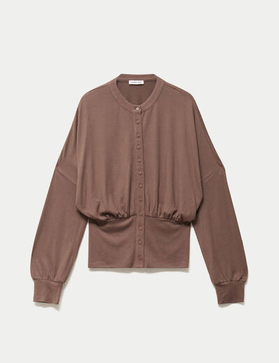 Gilet bas resserr&eacute; manches longues marron clair femme
