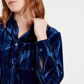 chemise en velours bleu fonce femme Chemise en velours bleu foncé femme