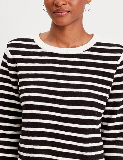 Pull manches longues col rond noir femme