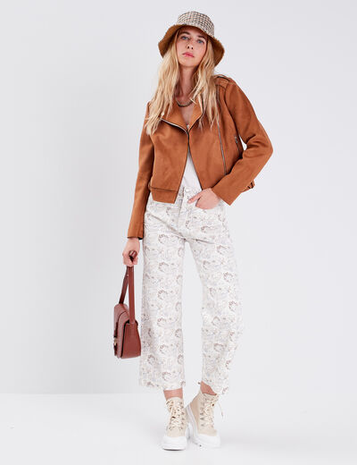 Veste esprit biker droite camel femme