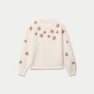 Pull oversize brod&eacute; manches longues ecru femme