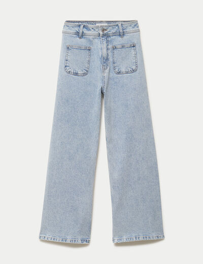 Jean wide leg cropped taille haute denim triple stone femme