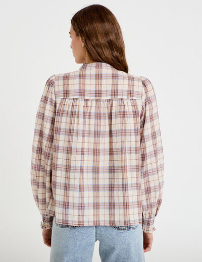 Blouse ample col montant manches longues beige femme