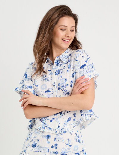 Chemise manches courtes bleu roi femme