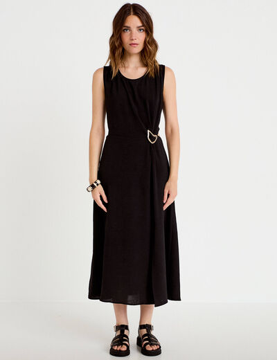 Robe &eacute;vas&eacute;e 3/4 sans manches col rond noir femme