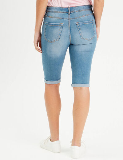 Bermuda slim en jean denim double stone femme