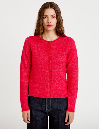 Gilet col rond manches longues rouge femme