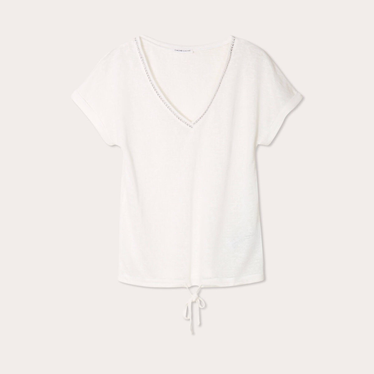 T-shirt détail noeud ecru femme