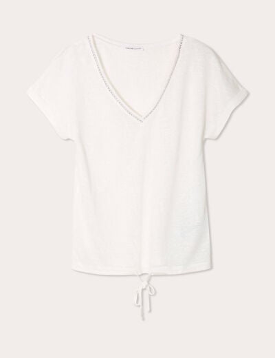 T-shirt détail noeud ecru femme