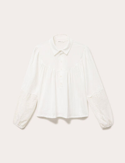 Blouse manches longues broderie ecru femme