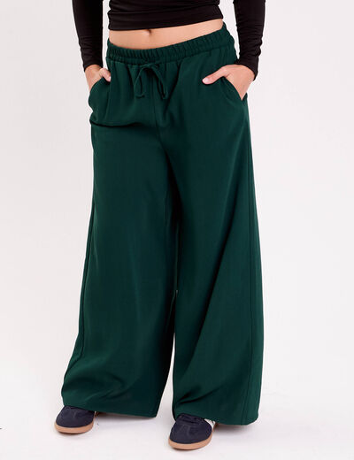 Pantalon large vert fonc&eacute; femme