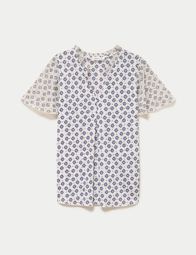 Blouse droite longue manches courtes bleu femme
