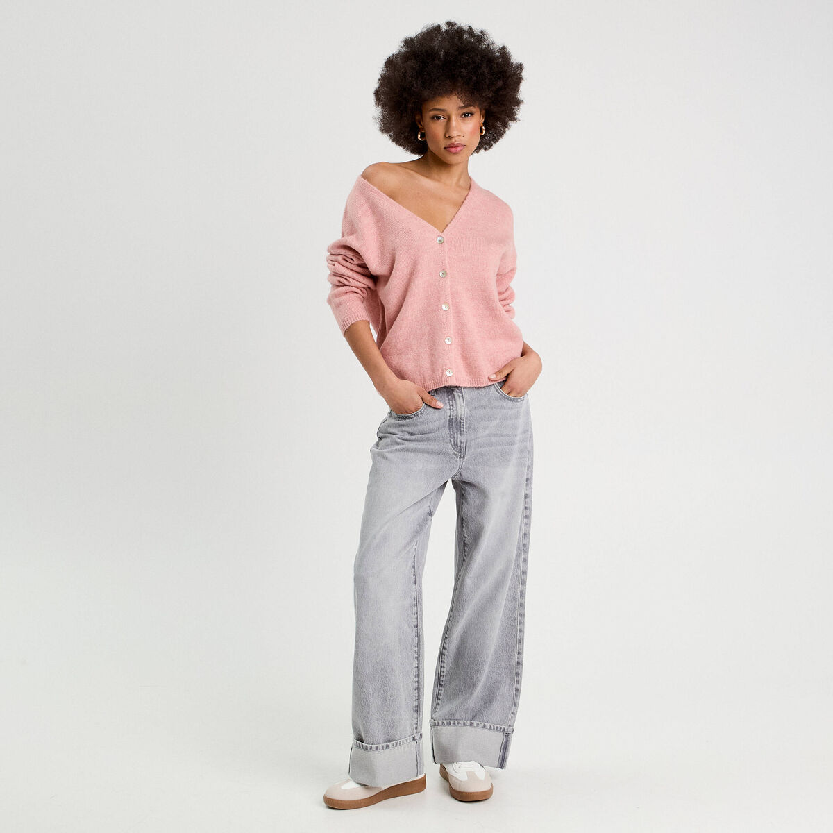 Gilet manches longues rose pastel femme