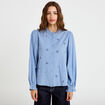 Blouse droite courte col v broderie bleu femme