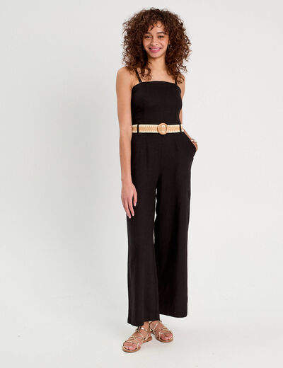 Combinaison pantalon bretelles avec lin noir femme