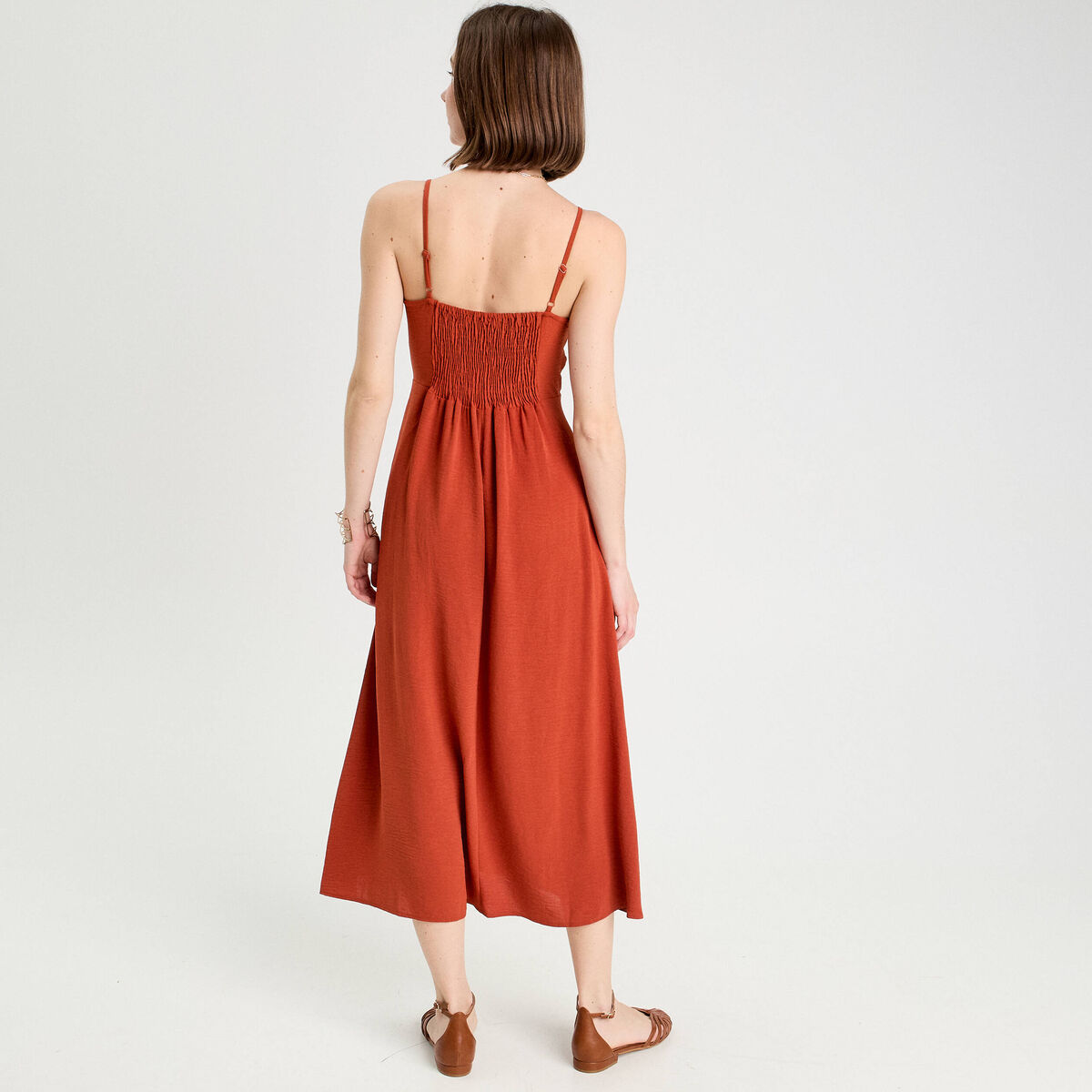 Robe longue &eacute;vas&eacute;e fendue orange fonc&eacute; femme