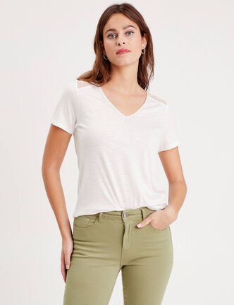 T-shirt manches courtes ecru femme