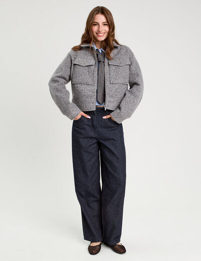 Veste zippée bouclette gris clair femme