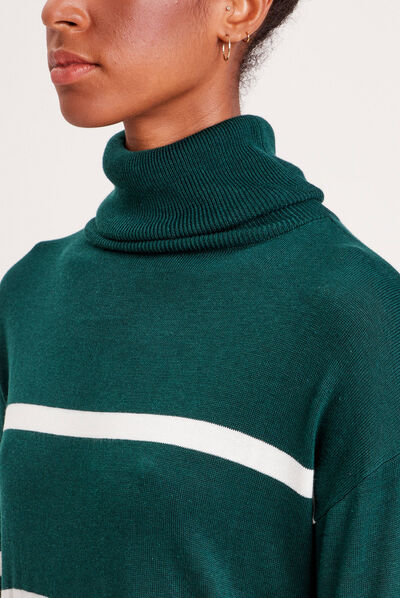 Robe pull longue col roulé vert foncé femme