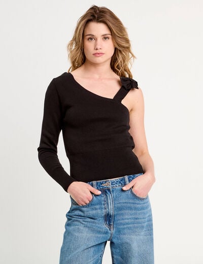 Pull asymétrique noir femme