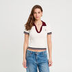 Pull manches courtes col polo ecru femme