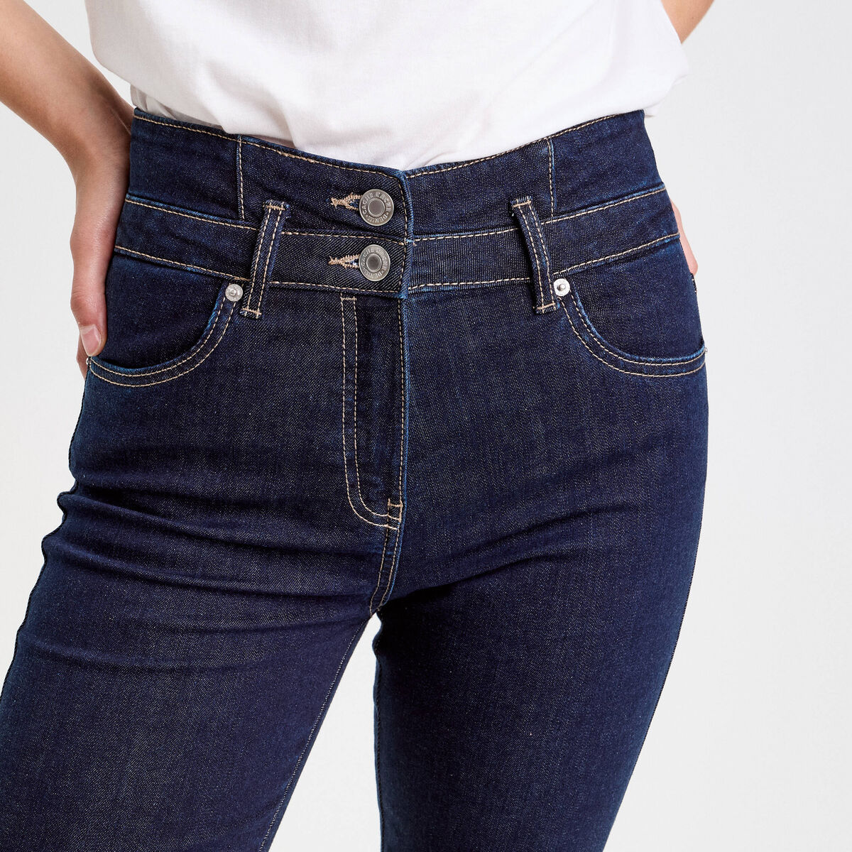 Jeans bootcut taille haute denim brut femme