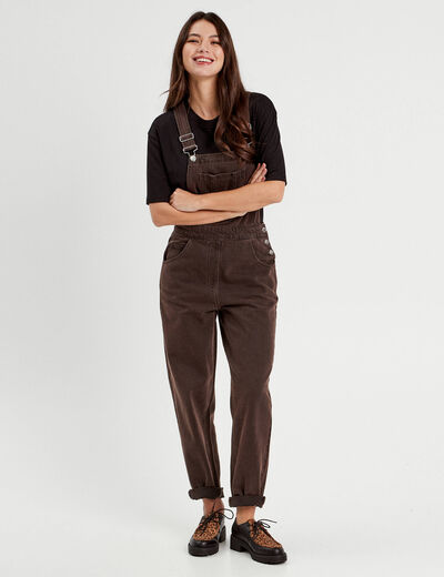 Salopette droite en jean marron foncé femme