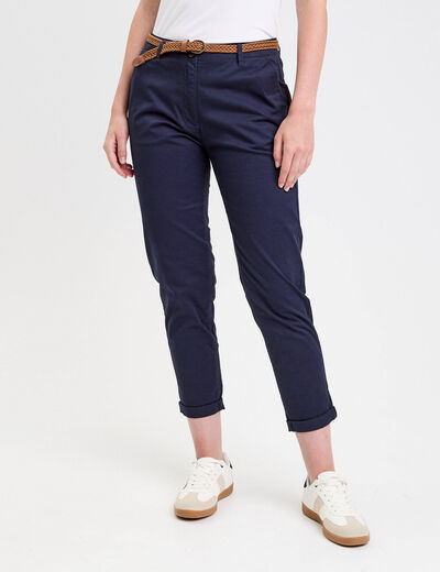 Pantalon chino 7/8ème bleu marine femme
