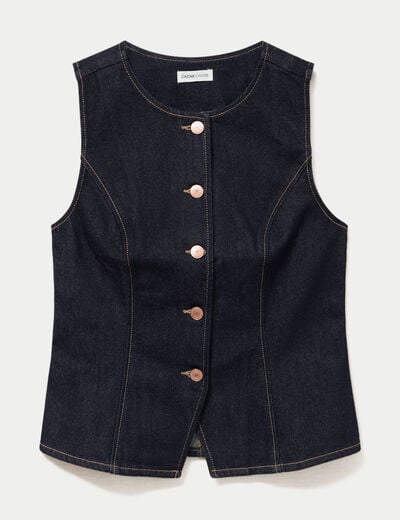Gilet cintr&eacute; sans manches en jean denim brut femme