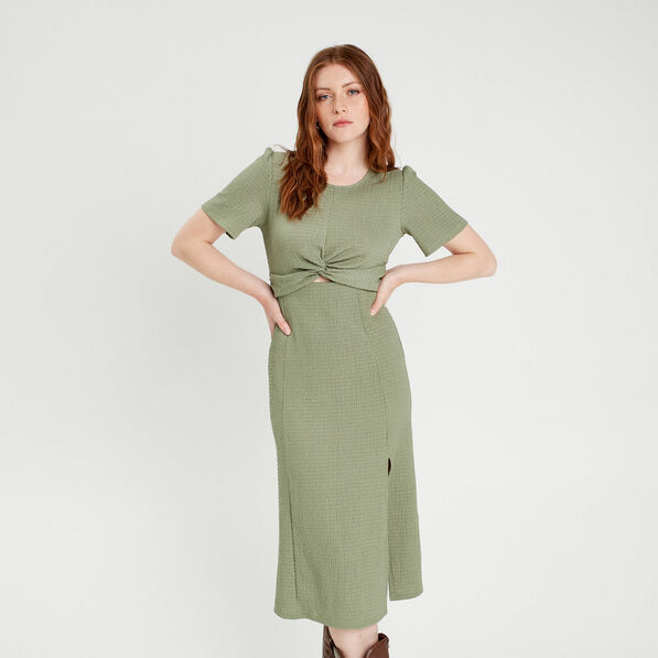 robe midi ajustee col rond vert kaki femme Robe midi ajustée col rond vert kaki femme