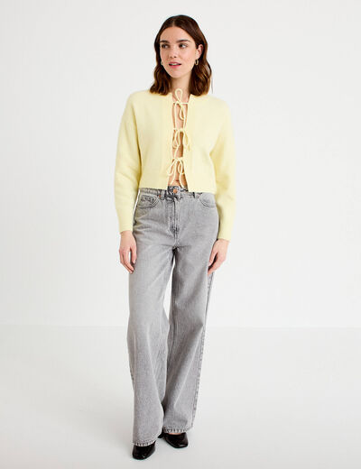 Gilet court nou&eacute; jaune clair femme