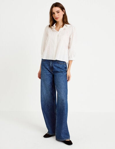 Chemise droite col classique manches 3/4 ecru femme
